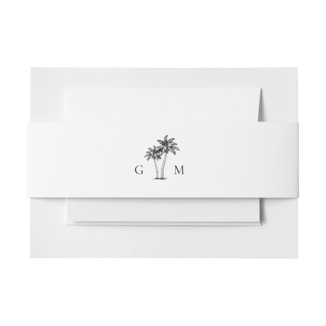 Cintas Para Invitaciones Hand Drawn Palm Tree Monogram Destination Wedding (Anverso Ejemplo)