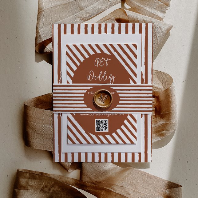 Cintas Para Invitaciones Hand Drawn Terracotta Stripe Wedding (Subido por el creador)