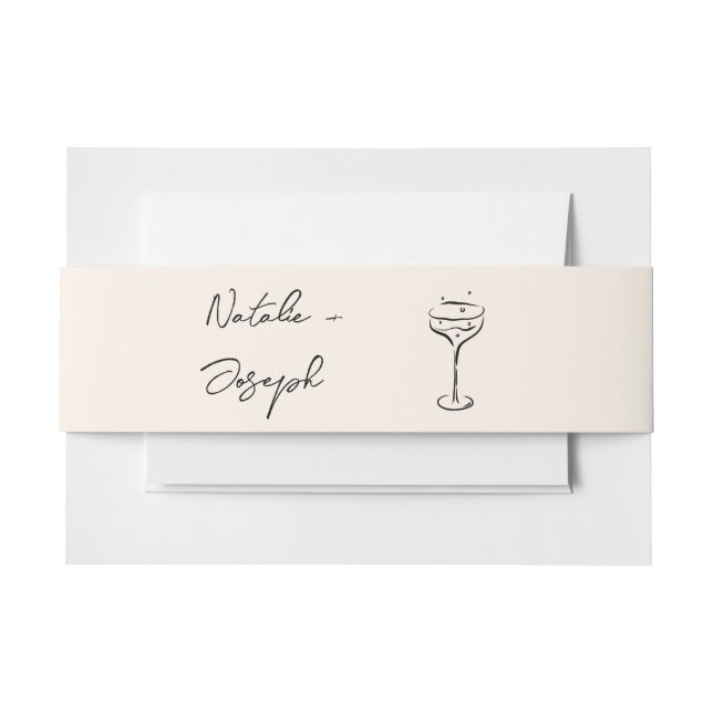 Cintas Para Invitaciones Hand Drawn Written Retro Champagne Wedding (Anverso Ejemplo)