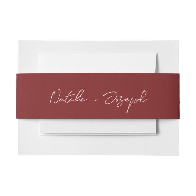 Cintas Para Invitaciones  Hand Written Burgundy Calligraphy Boho Wedding (Anverso Ejemplo)
