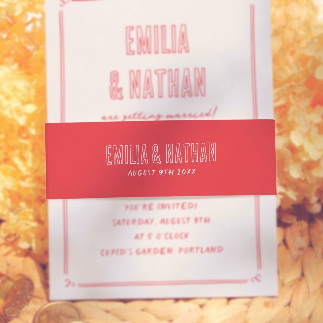 Cintas Para Invitaciones Hand Written Red Retro Typography Quirky Wedding (Subido por el creador)