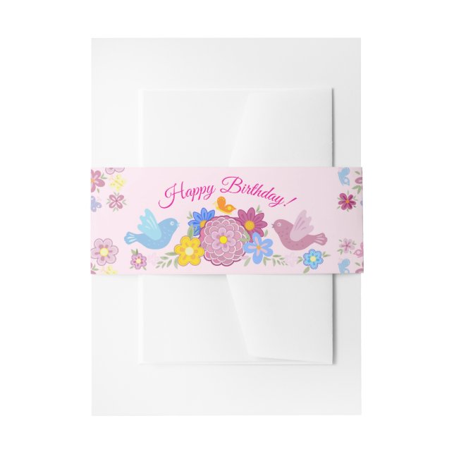 Cintas Para Invitaciones Happy Birthday Wild Flowers Garden Birds Pattern (Anverso Ejemplo)