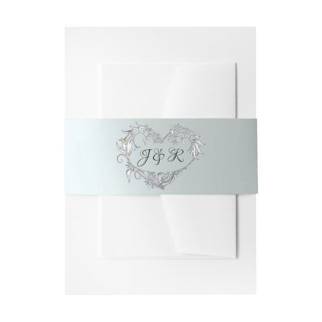 Cintas Para Invitaciones Heart Monogram on Silver (Anverso Ejemplo)