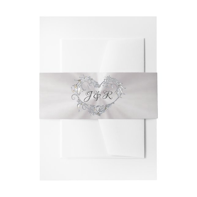 Cintas Para Invitaciones Heart Monogram on White Pearl (Anverso Ejemplo)