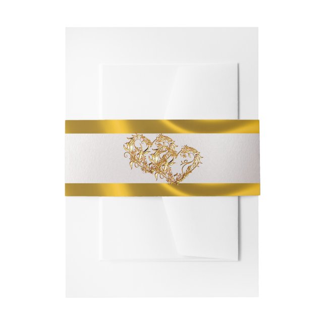 Cintas Para Invitaciones Hearts & Ribbon - White/Gold (Anverso Ejemplo)