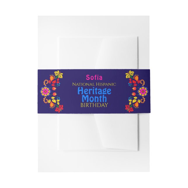 Cintas Para Invitaciones Herencia Hispana Nacimiento Flora Colorida (Anverso Ejemplo)