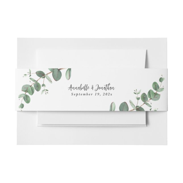 Cintas Para Invitaciones Hermosa y delicada boda de follaje de eucalipto (Anverso Ejemplo)