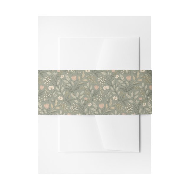 Cintas Para Invitaciones Hermosas Flores Suaves sobre Verde Salvia (Anverso Ejemplo)