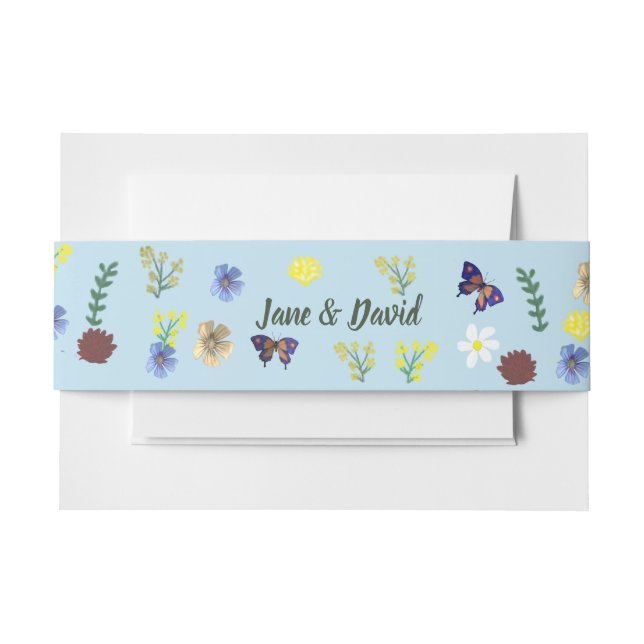Cintas Para Invitaciones Hermoso Boho Wildflower Garden Blue (Anverso Ejemplo)