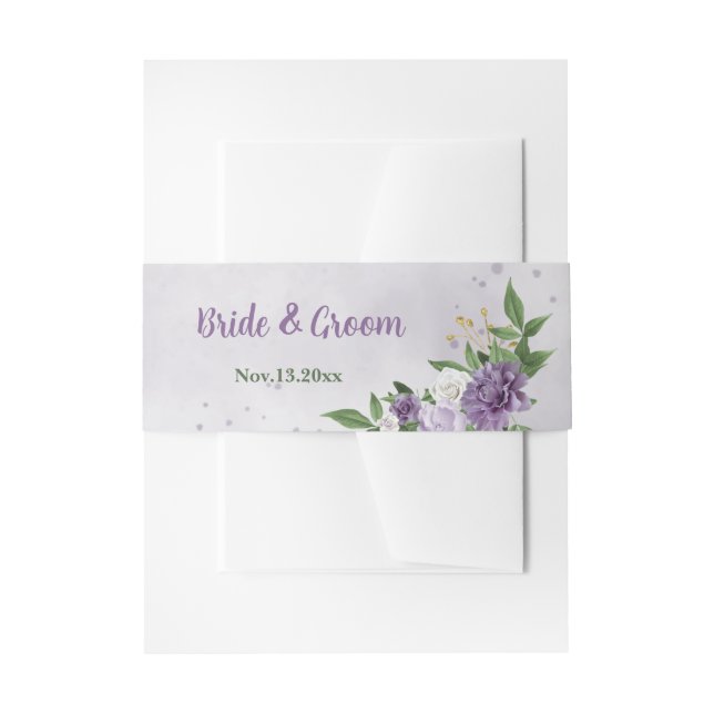 Cintas Para Invitaciones hermoso lílac morado y boda floral blanco (Anverso Ejemplo)