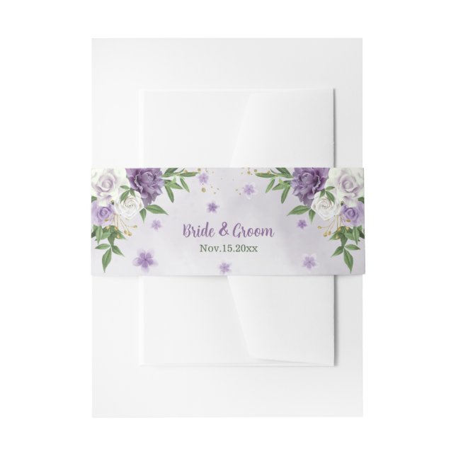 Cintas Para Invitaciones hermoso lílac morado y boda floral blanco (Anverso Ejemplo)