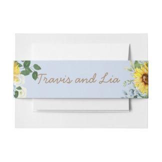 Cintas Para Invitaciones Hidrangea azul y girasoles