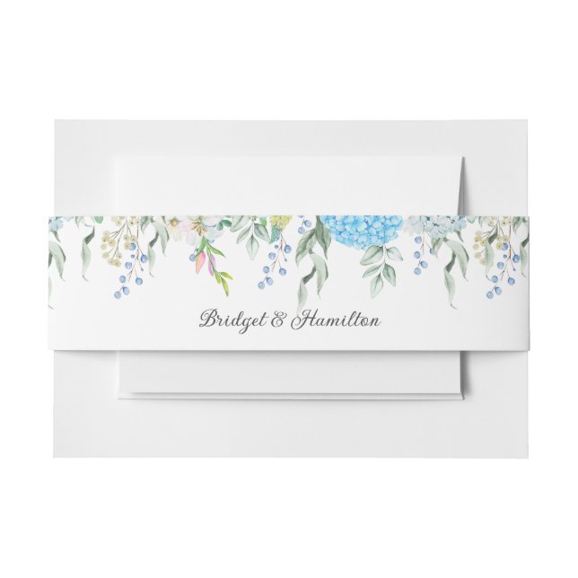 Cintas Para Invitaciones Hidrangea de flores azules (Anverso Ejemplo)