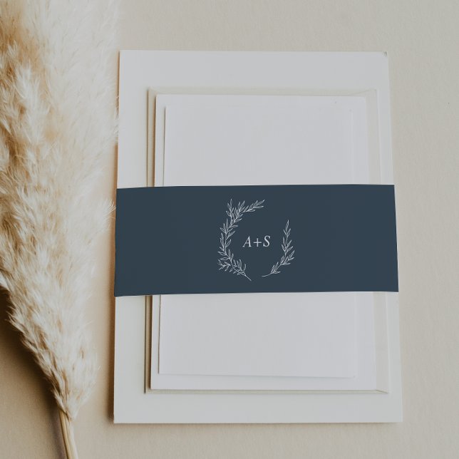 Cintas Para Invitaciones Hoja mínima | Boda de monograma azul pizarra (Subido por el creador)