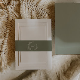 Cintas Para Invitaciones Hoja mínima | Boda del Monograma Verde Oscuro