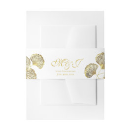 Cintas Para Invitaciones Hojas de Ginkgo Biloba doradas con monograma elega