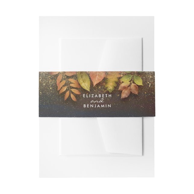 Cintas Para Invitaciones Hojas de otoño y Boda del Purpurina de oro (Anverso Ejemplo)