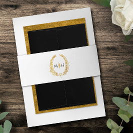 Cintas Para Invitaciones Hojas ovales negras de oro blanco monogramo