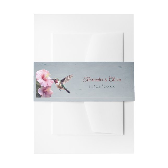 Cintas Para Invitaciones Hummingbird y Boda de Hibiscus | Azul (Anverso Ejemplo)