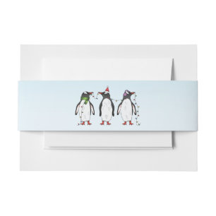 Cintas Para Invitaciones Ilustración de tres pingüinos navideños festivos