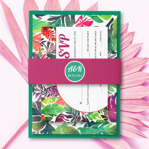 Cintas Para Invitaciones Iniciales boda maximalista verde y magenta