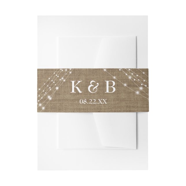 Cintas Para Invitaciones Iniciales de monograma Fecha con Cadenas Burlap &  (Anverso Ejemplo)