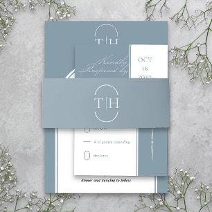 Cintas Para Invitaciones Iniciales monogramadas Boda azul turbio