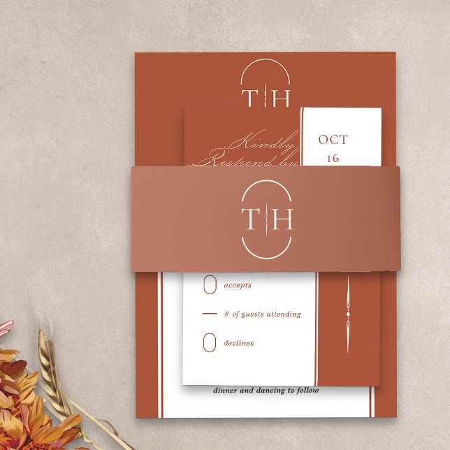 Cintas Para Invitaciones Iniciales monogramadas Boda de Terracotta (Monogrammed terracotta wedding invitation belly band from my Wedding Colors collection)