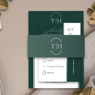 Cintas Para Invitaciones Iniciales monogramadas Boda verde esmeralda
