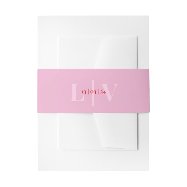 Cintas Para Invitaciones Iniciales rosadas simples del boda de recién casad (Anverso Ejemplo)