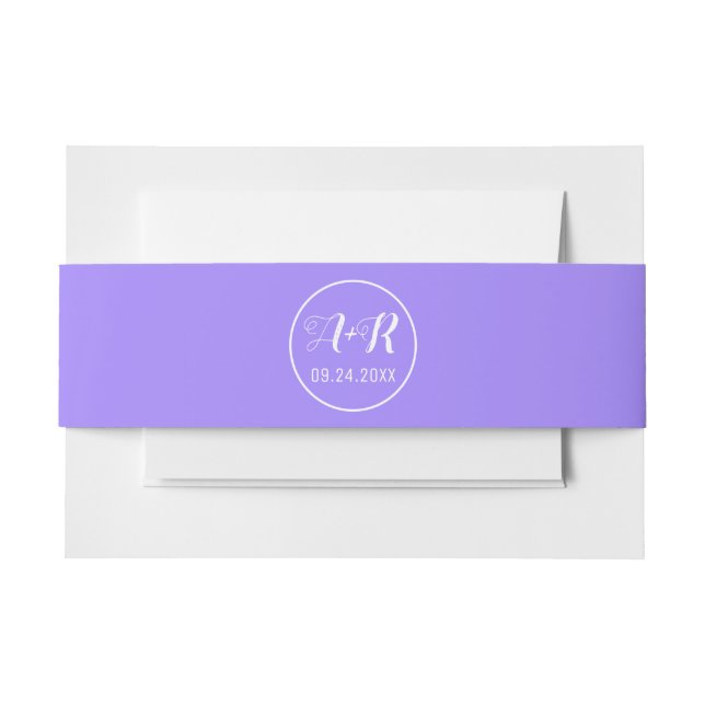 Cintas Para Invitaciones iniciales simples y elegantes boda morado azulado (Anverso Ejemplo)