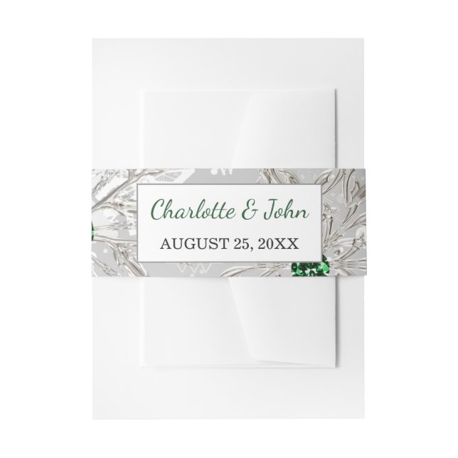 Cintas Para Invitaciones invierno de copos de nieve verde esmeralda plata B (Anverso Ejemplo)