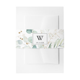 Cintas Para Invitaciones Invitación a bodas en monograma de oro de eucalipt