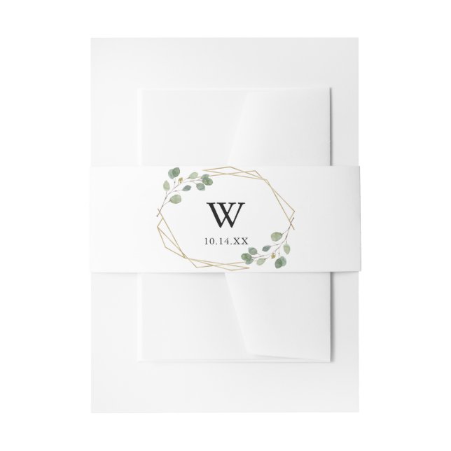 Cintas Para Invitaciones Invitación a la boda de monograma de follaje geomé (Anverso Ejemplo)