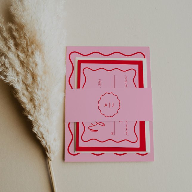 Cintas Para Invitaciones Invitación a la Boda Negra, Moderna, Roja Y Rosa (Subido por el creador)