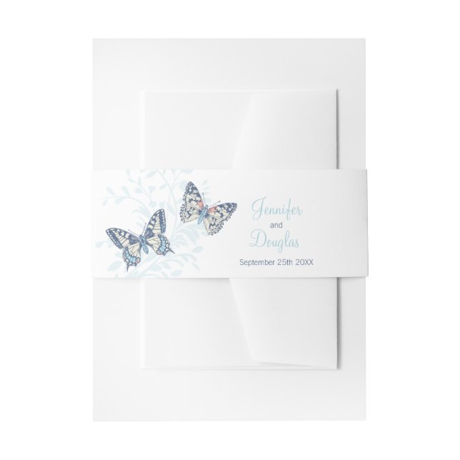 Cintas Para Invitaciones invitación azul para mariposas de arte de tinta bo (Anverso Ejemplo)