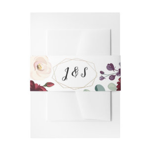 Cintas Para Invitaciones Invitación Belly Band White Roses Gold Geométrico