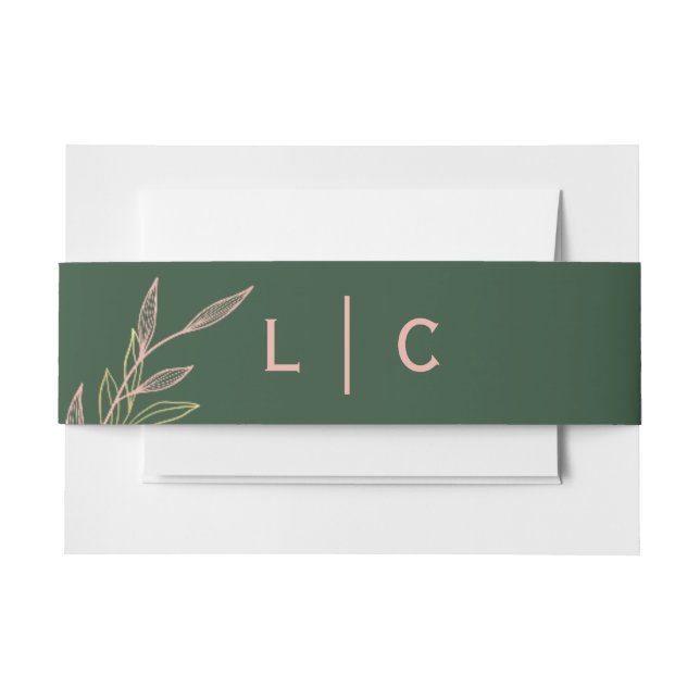 Cintas Para Invitaciones Invitación de banda de Belly de hoja verde y rosa (Anverso Ejemplo)