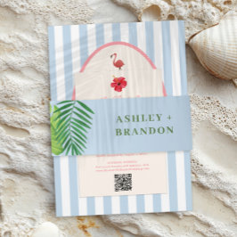 Cintas Para Invitaciones Invitación de boda con fondo azul y vegetación tro