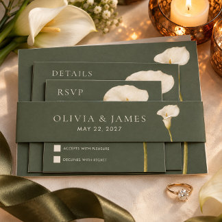 Cintas Para Invitaciones Invitación de boda con lirio de cala verde oliva e