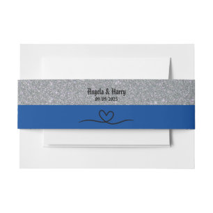 Cintas Para Invitaciones Invitación de boda plateada y azul con brillo fals