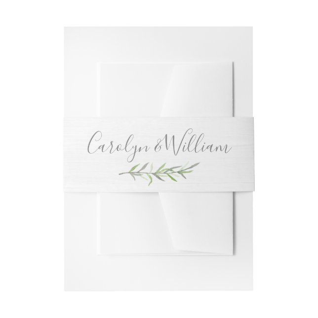 Cintas Para Invitaciones Invitación de bodas de madera rústica y hojas botá (Anverso Ejemplo)