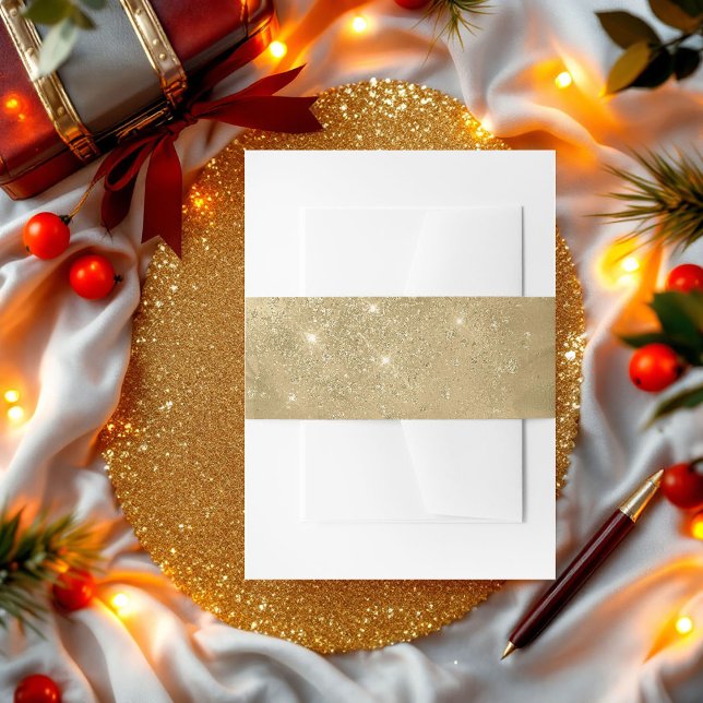 Cintas Para Invitaciones Invitación de Purpurina de efecto de Faux Gold de  (Luxurious Faux Gold Glitter-Effect Wrap Invitation)