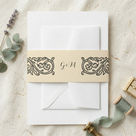 Cintas Para Invitaciones Invitación Elegante con Monograma de Pergamino Neg