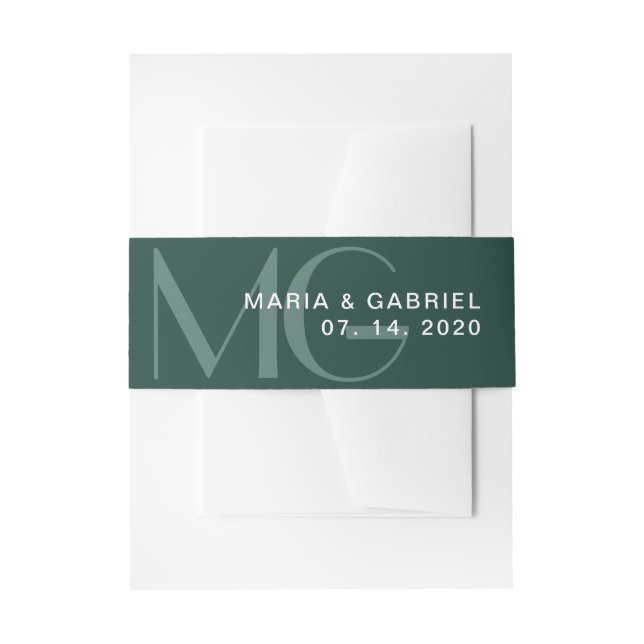 Cintas Para Invitaciones Invitación mínima a una boda en un monograma verde (Anverso Ejemplo)