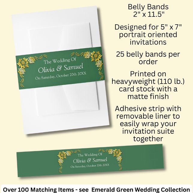 Cintas Para Invitaciones Invitation Belly Band - Emerald Green & Gold (Subido por el creador)
