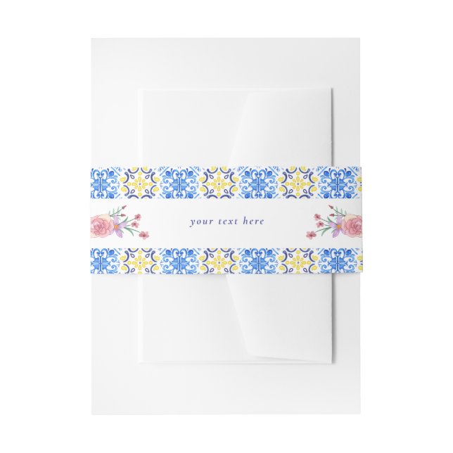 Cintas Para Invitaciones Italiano Blue Tile Mamma Mia Baby Shower (Anverso Ejemplo)