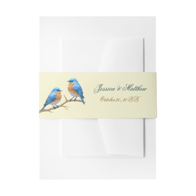 Cintas Para Invitaciones Ivory Pastel Lovebirds Romantic Bluebirds Boda (Anverso Ejemplo)