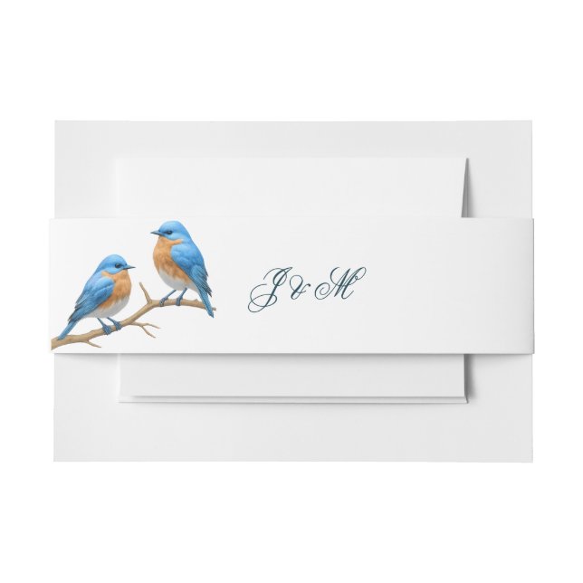 Cintas Para Invitaciones Ivory Pastel Lovebirds Romantic Bluebirds Boda (Anverso Ejemplo)
