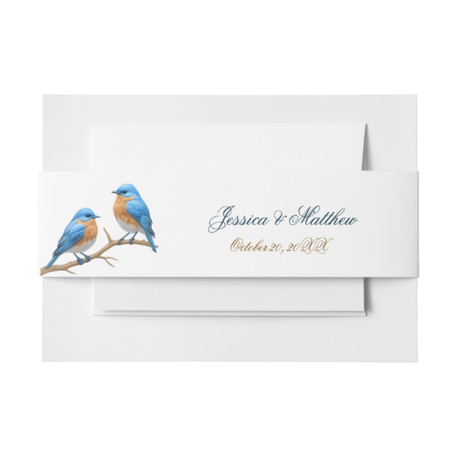 Cintas Para Invitaciones Ivory Pastel Lovebirds Romantic Bluebirds Boda (Anverso Ejemplo)
